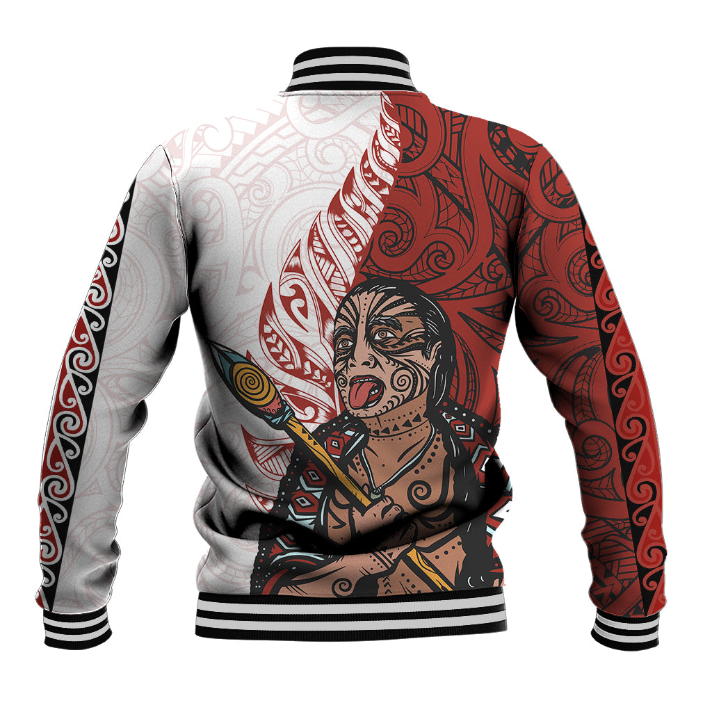 Maori Warrior Baseball Jacket Silver Fern New Zealand Map With Kowhaiwhai Pattern LT03 - Polynesian Pride