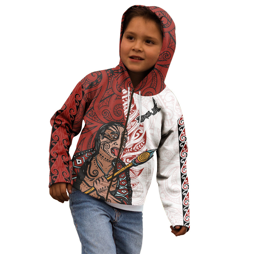 Maori Warrior Kid Hoodie Silver Fern New Zealand Map With Kowhaiwhai Pattern LT03 - Polynesian Pride