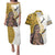 Maori Warrior Couples Matching Puletasi Dress and Hawaiian Shirt Silver Fern New Zealand Map With Kowhaiwhai Pattern LT03 Gold - Polynesian Pride