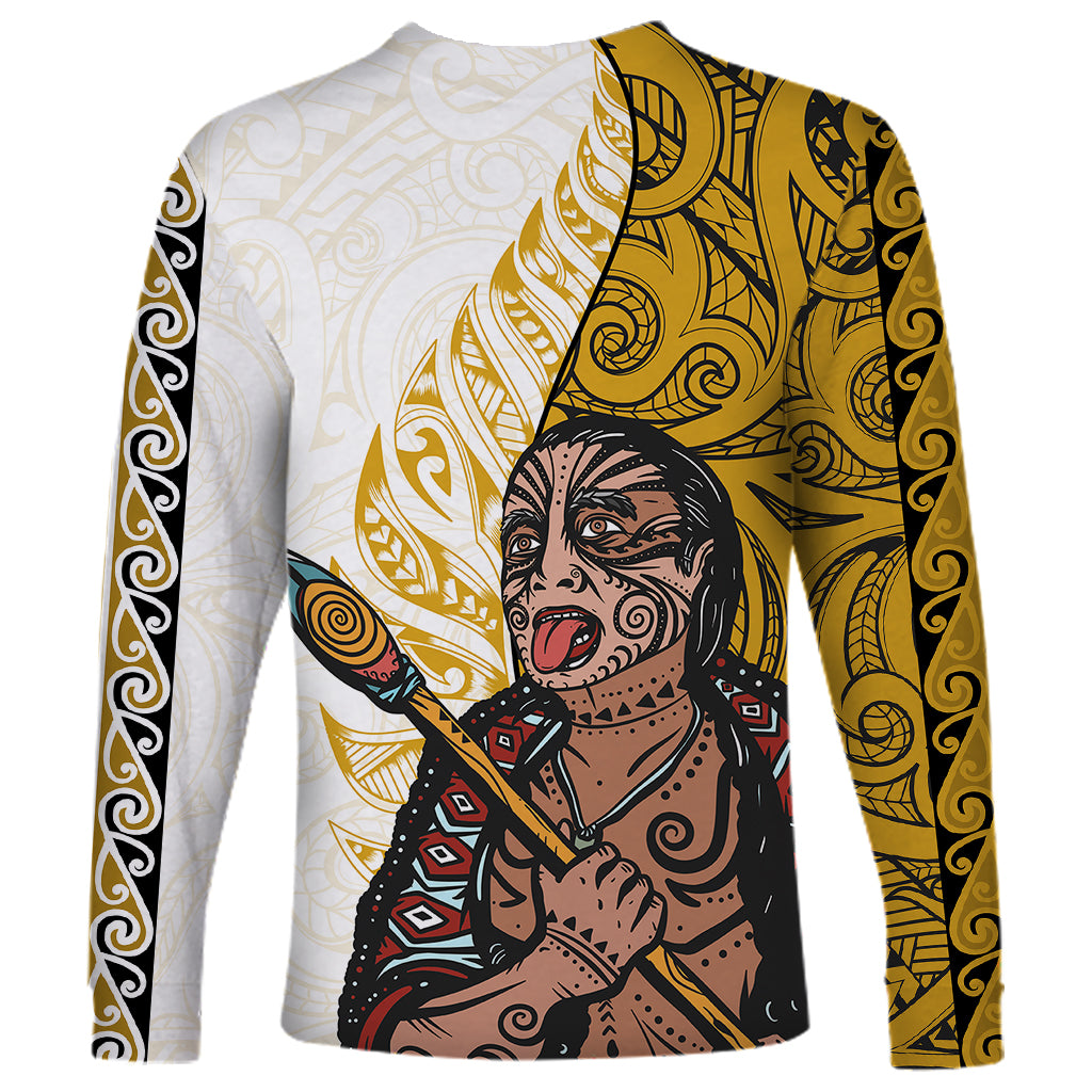 Maori Warrior Long Sleeve Shirt Silver Fern New Zealand Map With Kowhaiwhai Pattern LT03 - Polynesian Pride