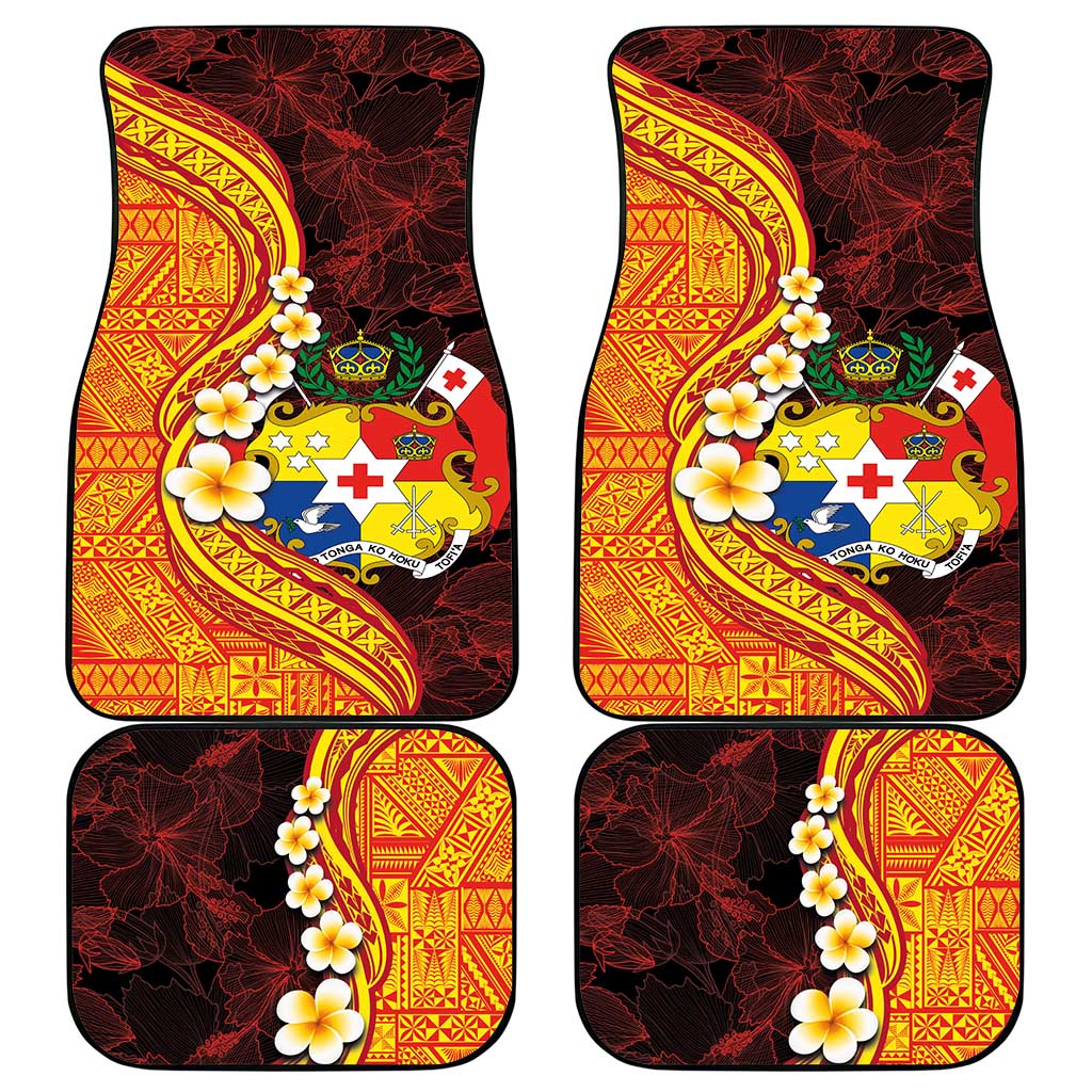 Tonga Culture Car Mats Ngatu Pattern with Plumeria and Hibiscus