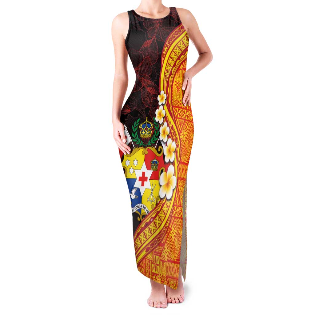 Tonga Culture Family Matching Tank Maxi Dress and Hawaiian Shirt Ngatu Pattern with Plumeria and Hibiscus