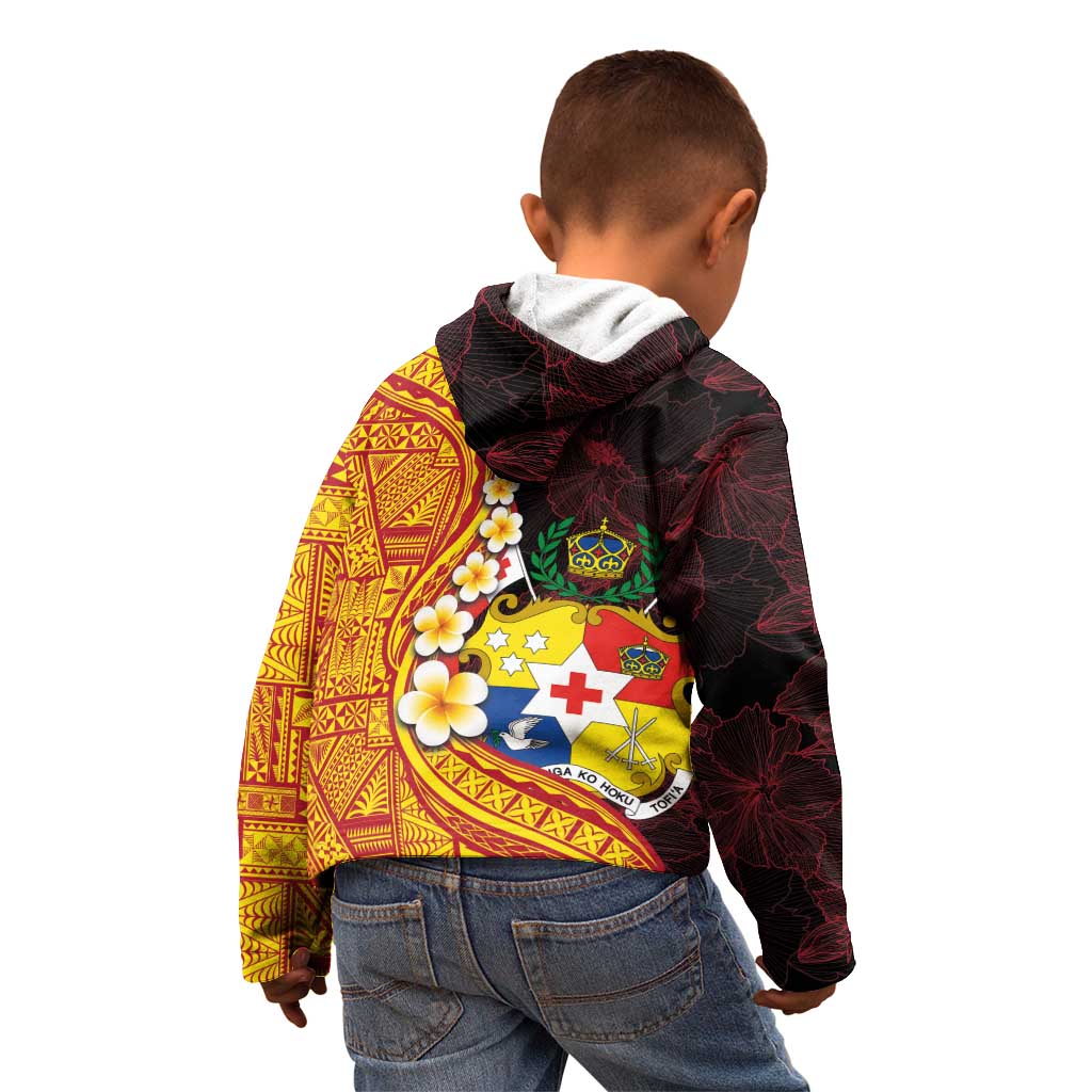 Tonga Culture Kid Hoodie Ngatu Pattern with Plumeria and Hibiscus