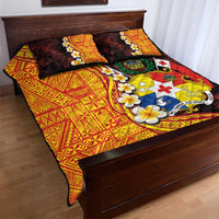 Tonga Culture Quilt Bed Set Ngatu Pattern with Plumeria and Hibiscus
