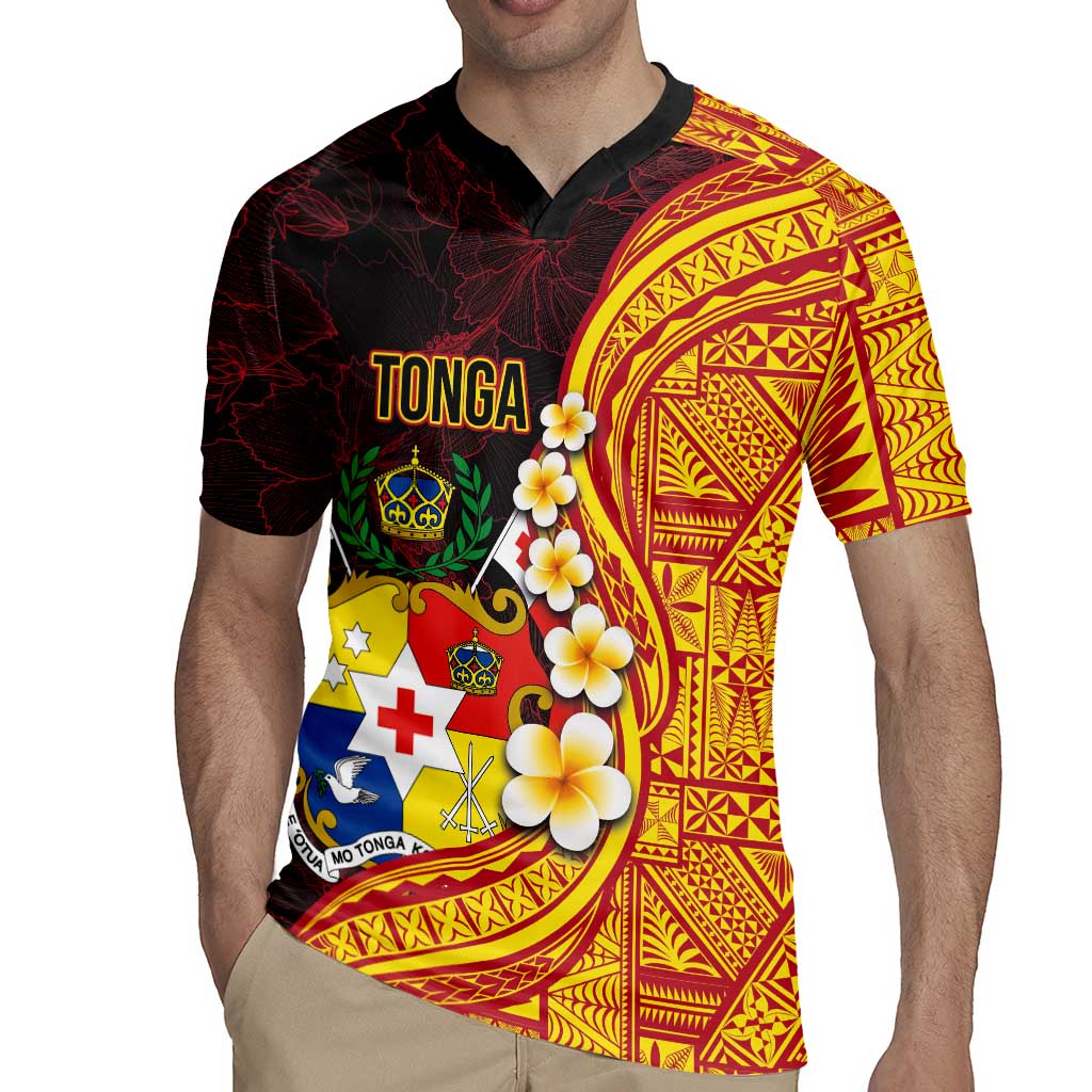 Tonga Culture Rugby Jersey Ngatu Pattern with Plumeria and Hibiscus