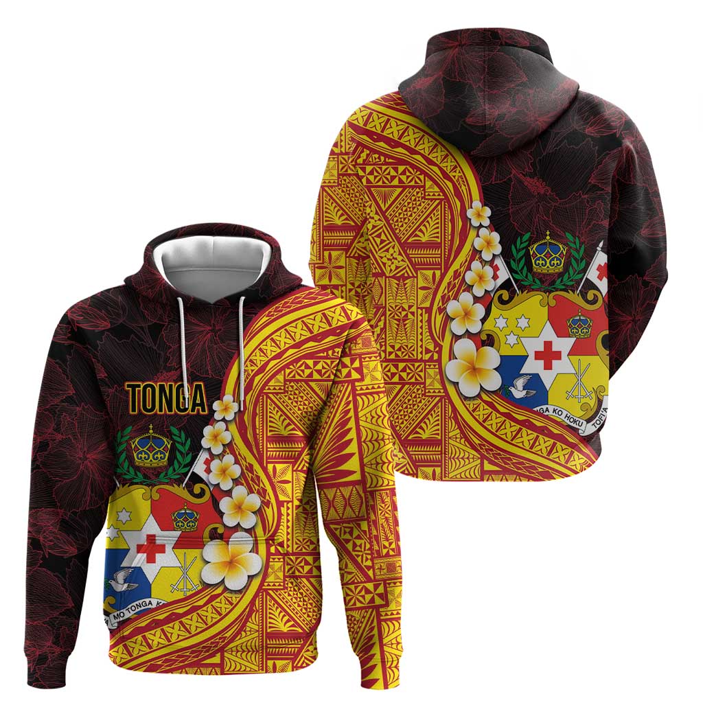 Tonga Culture Zip Hoodie Ngatu Pattern with Plumeria and Hibiscus