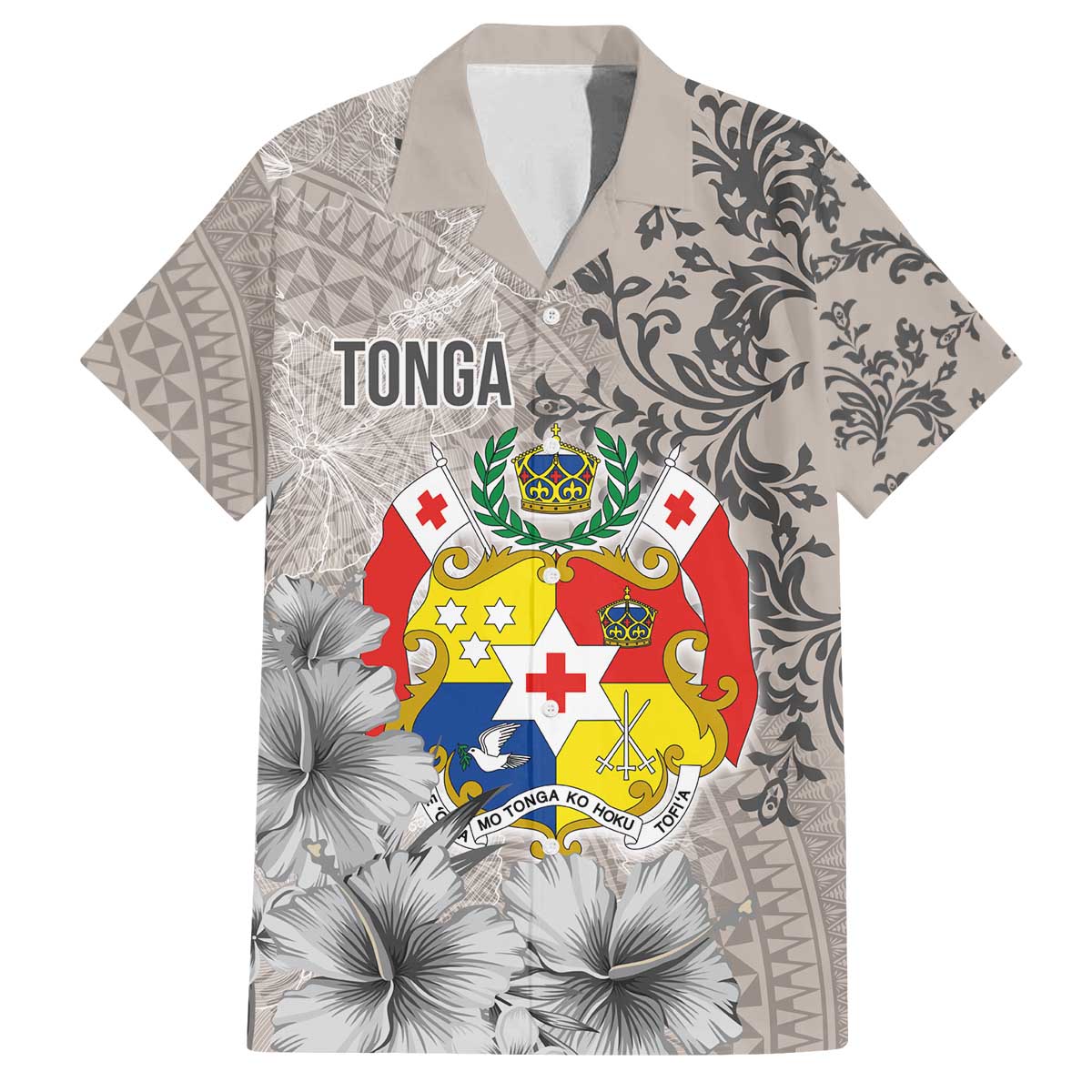 Tonga Culture Family Matching Off The Shoulder Long Sleeve Dress and Hawaiian Shirt Ngatu Pattern and Blooming Hibiscus