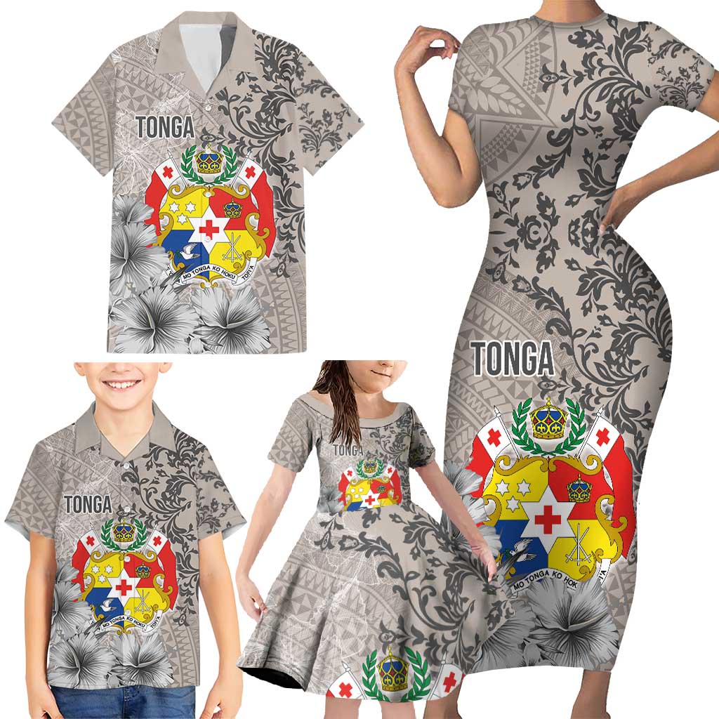 Tonga Culture Family Matching Short Sleeve Bodycon Dress and Hawaiian Shirt Ngatu Pattern and Blooming Hibiscus LT03 - Polynesian Pride