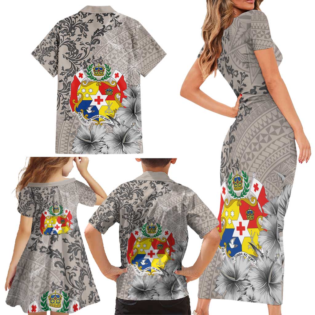 Tonga Culture Family Matching Short Sleeve Bodycon Dress and Hawaiian Shirt Ngatu Pattern and Blooming Hibiscus LT03 - Polynesian Pride