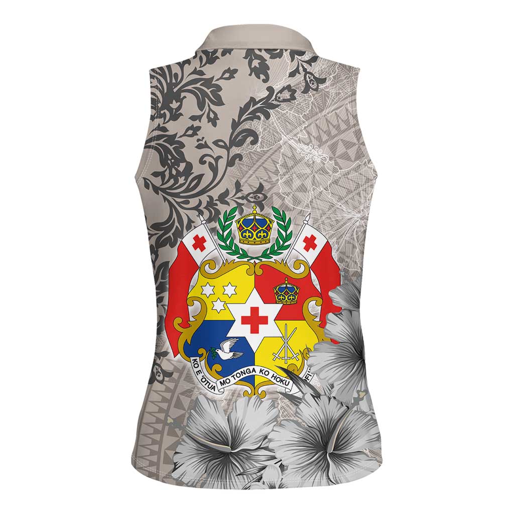 Tonga Culture Women Sleeveless Polo Shirt Ngatu Pattern and Blooming Hibiscus LT03 - Polynesian Pride