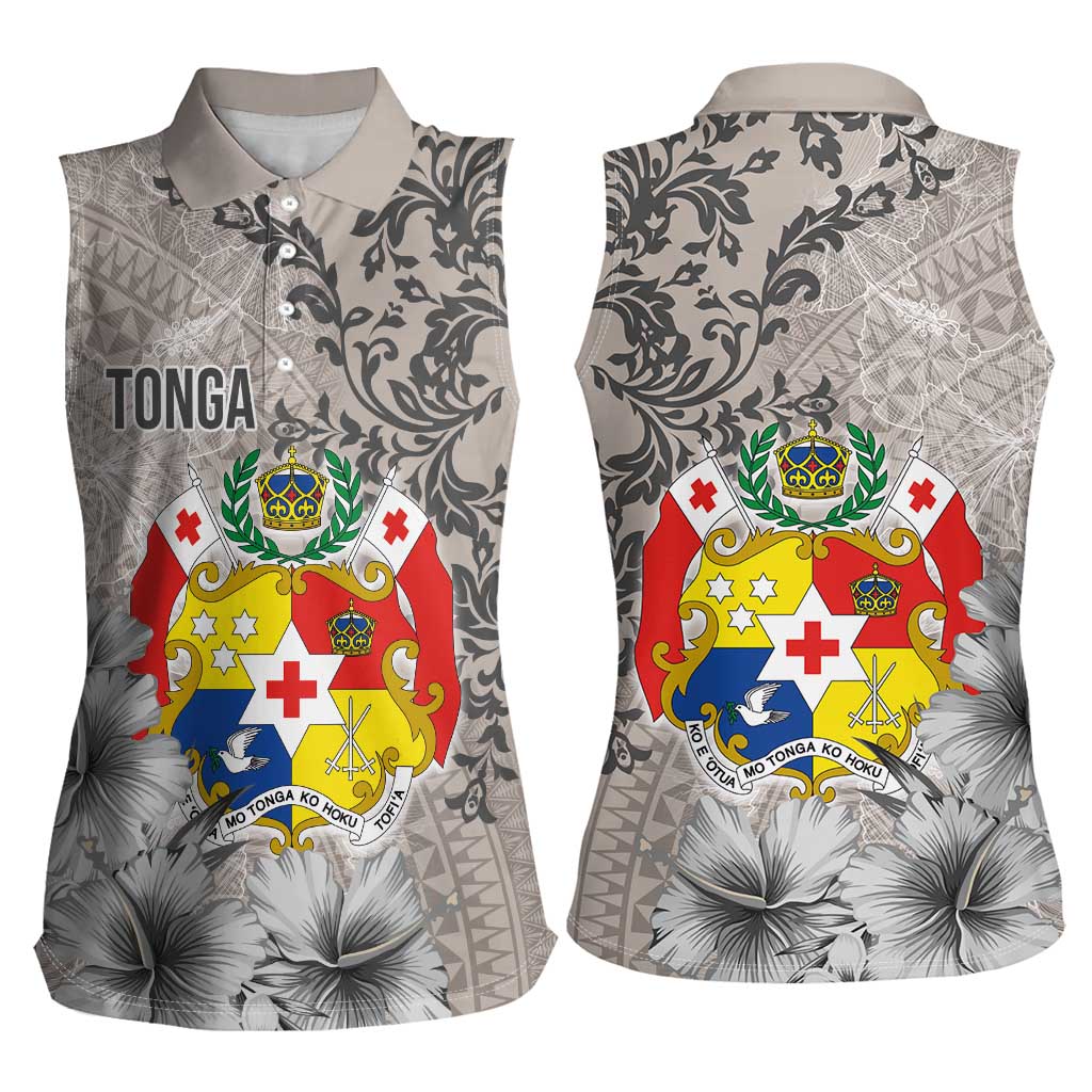 Tonga Culture Women Sleeveless Polo Shirt Ngatu Pattern and Blooming Hibiscus LT03 - Polynesian Pride