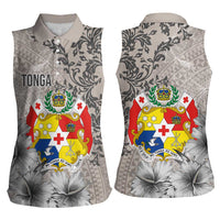 Tonga Culture Women Sleeveless Polo Shirt Ngatu Pattern and Blooming Hibiscus LT03 - Polynesian Pride