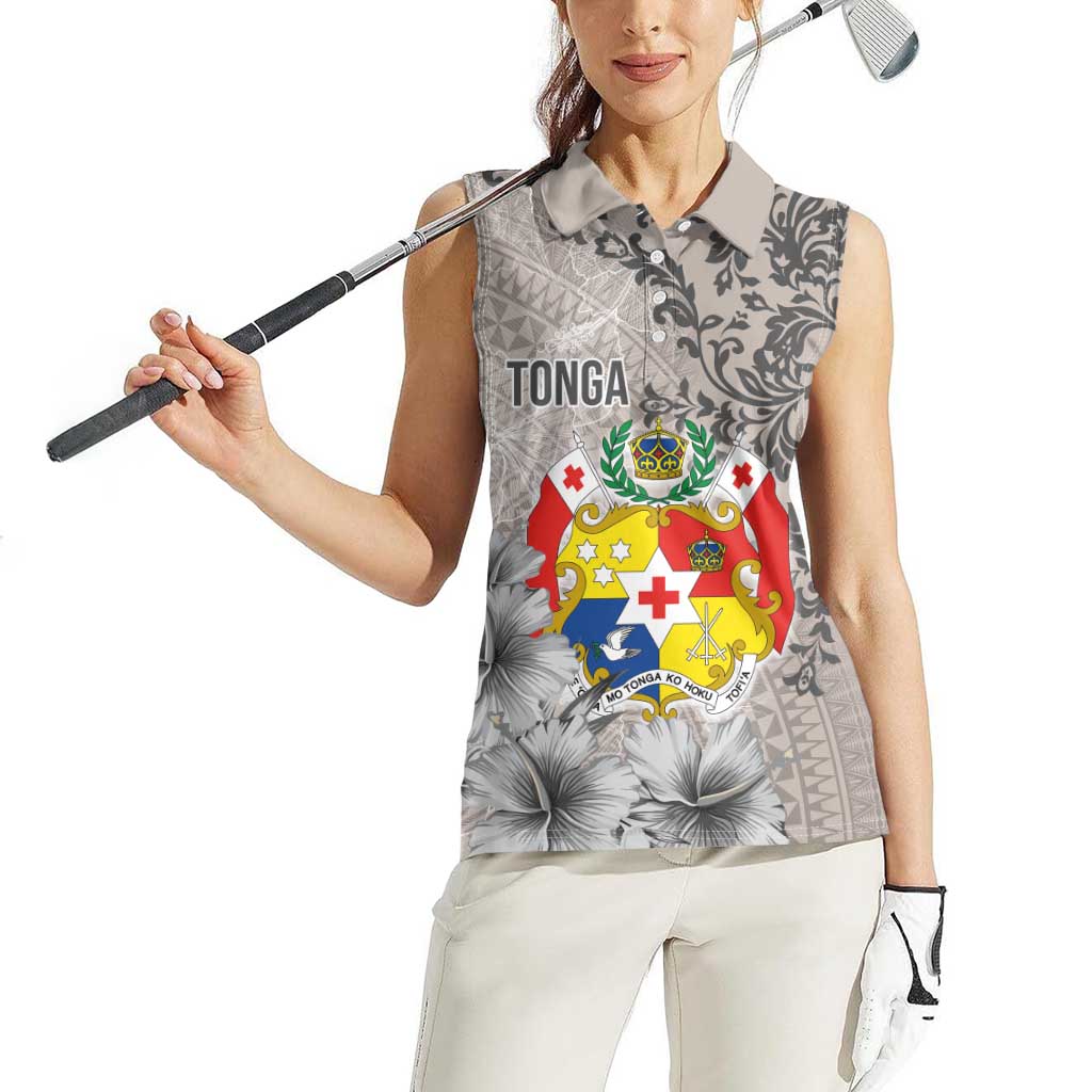 Tonga Culture Women Sleeveless Polo Shirt Ngatu Pattern and Blooming Hibiscus LT03 - Polynesian Pride