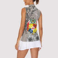 Tonga Culture Women Sleeveless Polo Shirt Ngatu Pattern and Blooming Hibiscus LT03 - Polynesian Pride