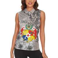 Tonga Culture Women Sleeveless Polo Shirt Ngatu Pattern and Blooming Hibiscus LT03 - Polynesian Pride