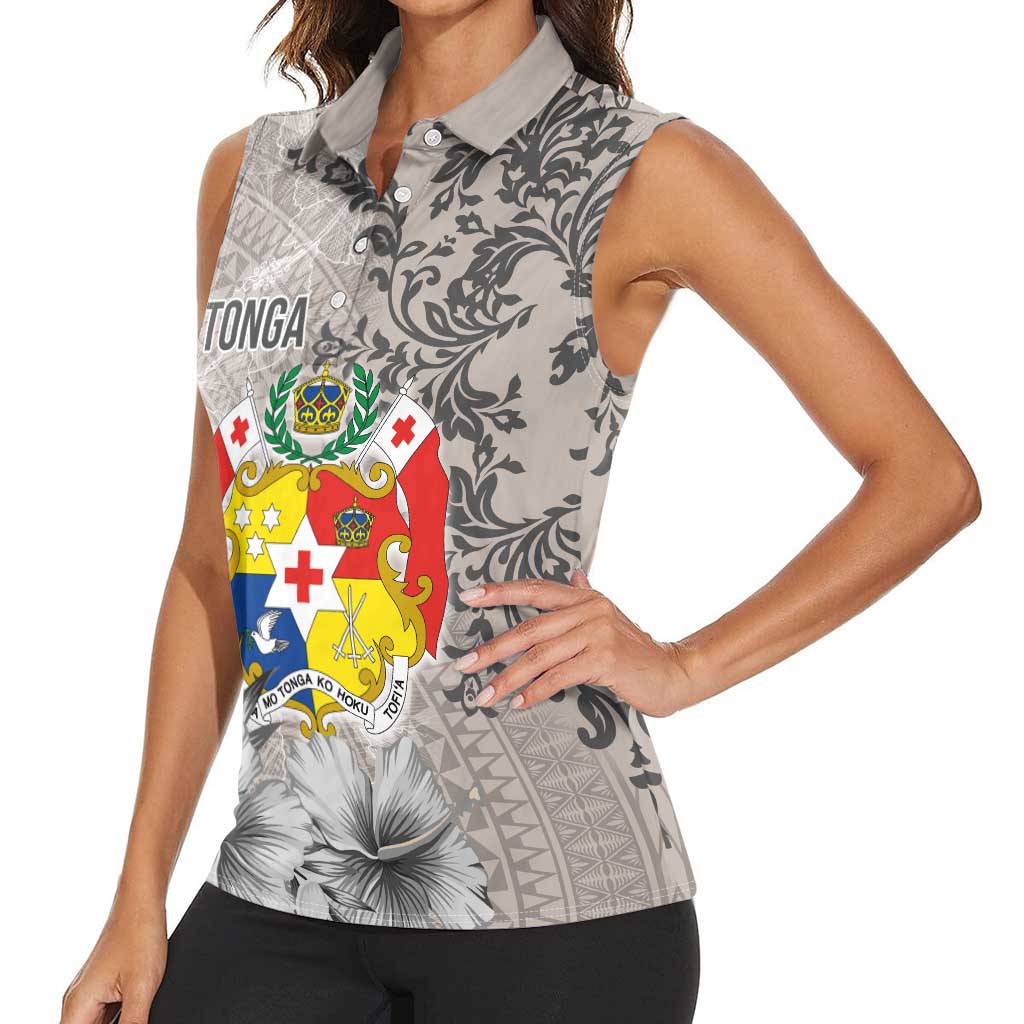 Tonga Culture Women Sleeveless Polo Shirt Ngatu Pattern and Blooming Hibiscus LT03 - Polynesian Pride