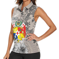 Tonga Culture Women Sleeveless Polo Shirt Ngatu Pattern and Blooming Hibiscus LT03 - Polynesian Pride