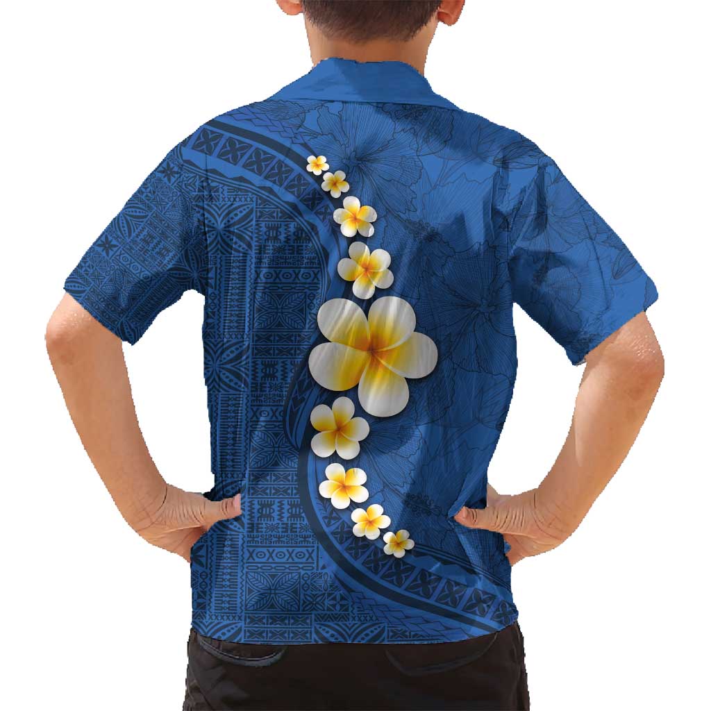 Polynesian Hibiscus and Plumeria with Tapa Pattern Family Matching Tank Maxi Dress and Hawaiian Shirt Blue Color LT03 - Polynesian Pride