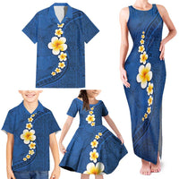Polynesian Hibiscus and Plumeria with Tapa Pattern Family Matching Tank Maxi Dress and Hawaiian Shirt Blue Color LT03 - Polynesian Pride
