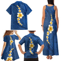 Polynesian Hibiscus and Plumeria with Tapa Pattern Family Matching Tank Maxi Dress and Hawaiian Shirt Blue Color LT03 - Polynesian Pride
