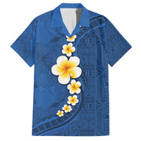 Polynesian Hibiscus and Plumeria with Tapa Pattern Family Matching Tank Maxi Dress and Hawaiian Shirt Blue Color LT03 Dad's Shirt - Short Sleeve Blue - Polynesian Pride