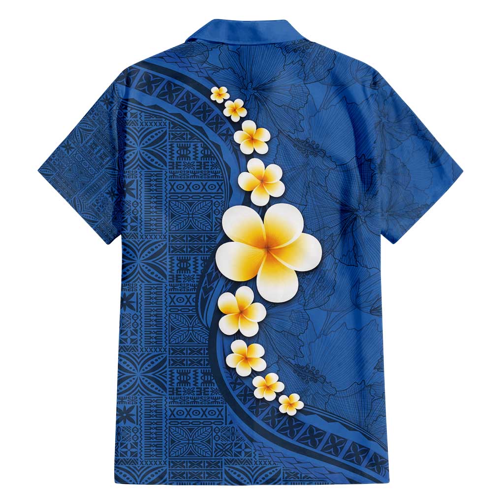 Polynesian Hibiscus and Plumeria with Tapa Pattern Family Matching Tank Maxi Dress and Hawaiian Shirt Blue Color LT03 - Polynesian Pride