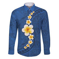 Polynesian Hibiscus and Plumeria with Tapa Pattern Family Matching Tank Maxi Dress and Hawaiian Shirt Blue Color LT03 Dad's Shirt - Long Sleeve Blue - Polynesian Pride
