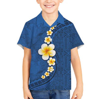 Polynesian Hibiscus and Plumeria with Tapa Pattern Hawaiian Shirt Blue Color