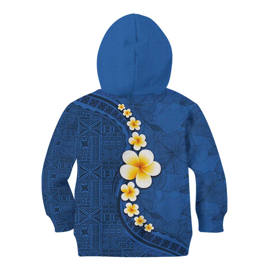 Polynesian Hibiscus and Plumeria with Tapa Pattern Kid Hoodie Blue Color LT03 - Polynesian Pride