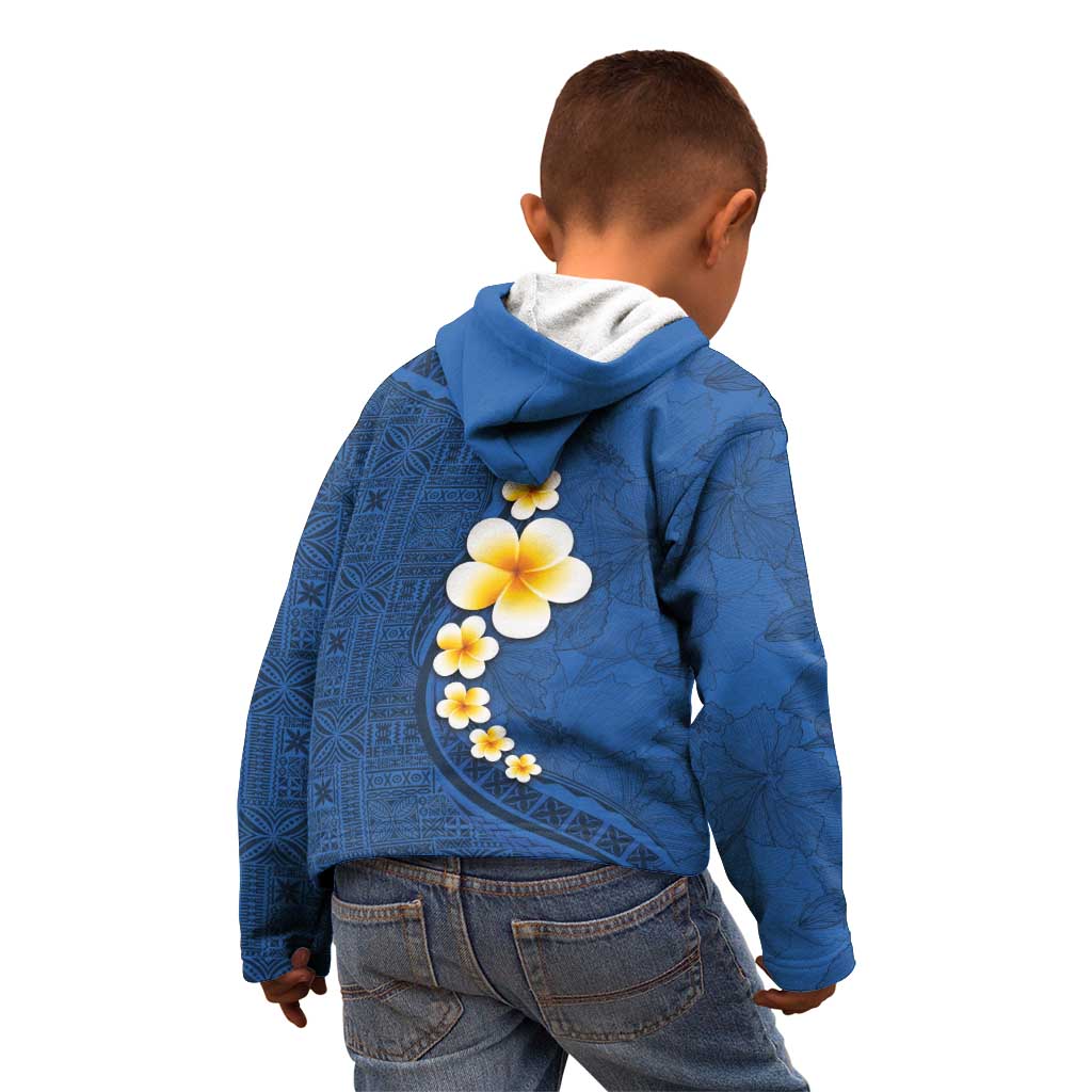 Polynesian Hibiscus and Plumeria with Tapa Pattern Kid Hoodie Blue Color LT03 - Polynesian Pride