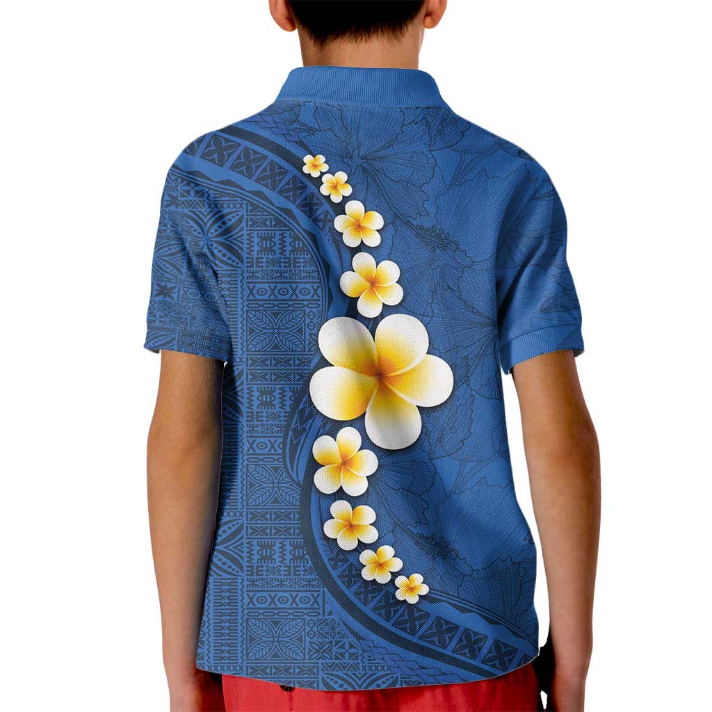 Polynesian Hibiscus and Plumeria with Tapa Pattern Kid Polo Shirt Blue Color LT03 - Polynesian Pride