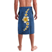 Polynesian Hibiscus and Plumeria with Tapa Pattern Lavalava Blue Color