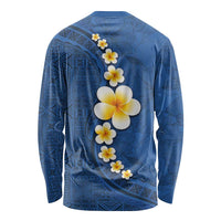 Polynesian Hibiscus and Plumeria with Tapa Pattern Long Sleeve Shirt Blue Color
