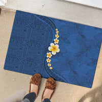 Polynesian Hibiscus and Plumeria with Tapa Pattern Rubber Doormat Blue Color