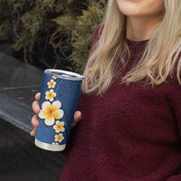 Polynesian Hibiscus and Plumeria with Tapa Pattern Tumbler Cup Blue Color