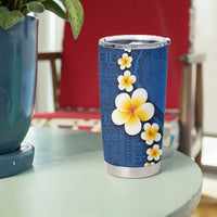 Polynesian Hibiscus and Plumeria with Tapa Pattern Tumbler Cup Blue Color