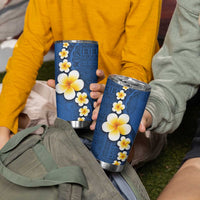 Polynesian Hibiscus and Plumeria with Tapa Pattern Tumbler Cup Blue Color