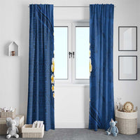 Polynesian Hibiscus and Plumeria with Tapa Pattern Window Curtain Blue Color
