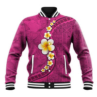 Polynesian Hibiscus and Plumeria with Tapa Pattern Baseball Jacket Pink Color
