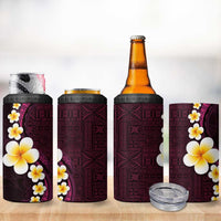 Polynesian Hibiscus and Plumeria with Tapa Pattern 4 in 1 Can Cooler Tumbler Pink Color