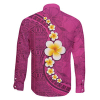 Polynesian Hibiscus and Plumeria with Tapa Pattern Family Matching Long Sleeve Bodycon Dress and Hawaiian Shirt Pink Color