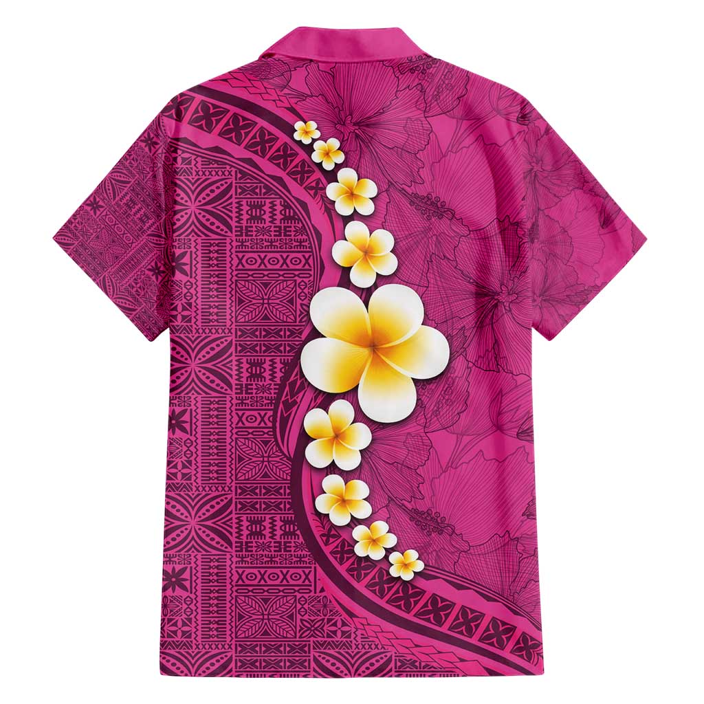 Polynesian Hibiscus and Plumeria with Tapa Pattern Hawaiian Shirt Pink Color