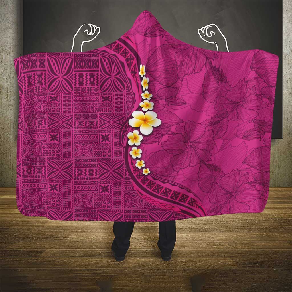 Polynesian Hibiscus and Plumeria with Tapa Pattern Hooded Blanket Pink Color LT03 - Polynesian Pride