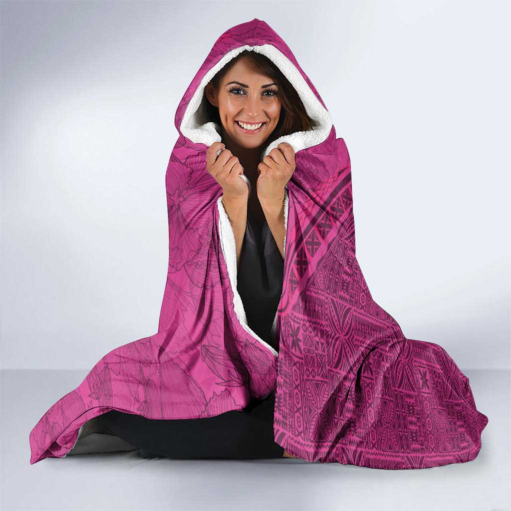 Polynesian Hibiscus and Plumeria with Tapa Pattern Hooded Blanket Pink Color LT03 - Polynesian Pride