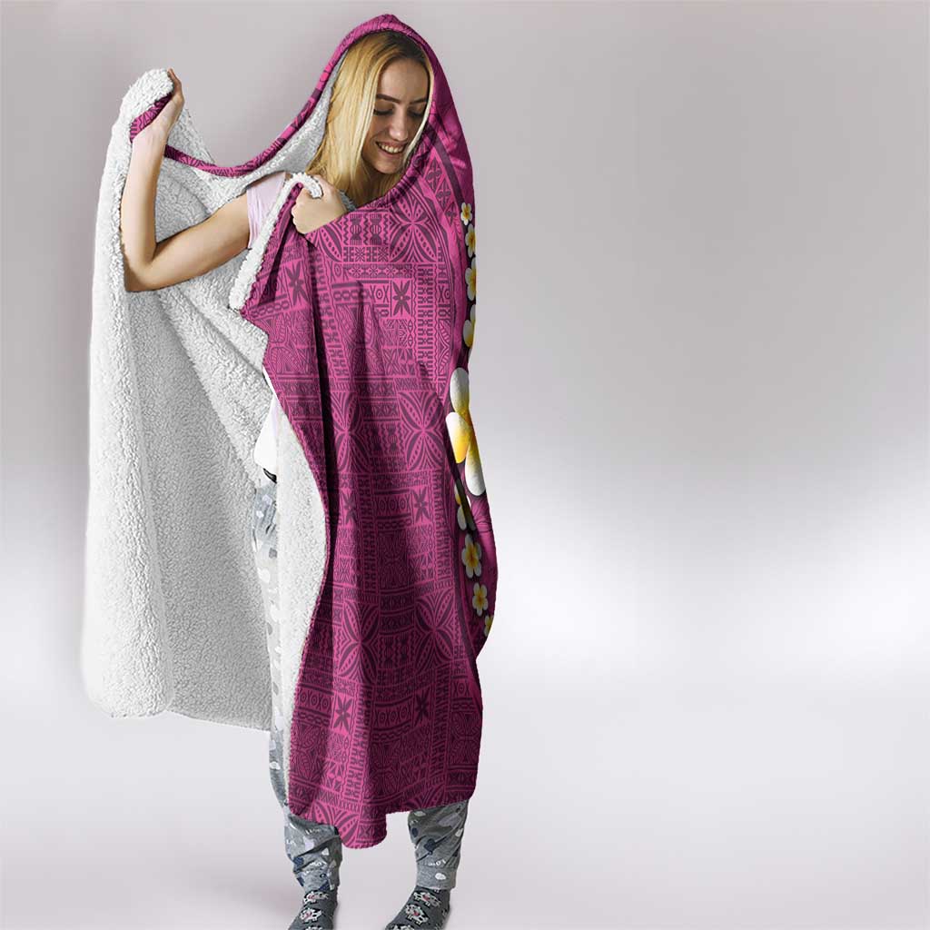 Polynesian Hibiscus and Plumeria with Tapa Pattern Hooded Blanket Pink Color LT03 - Polynesian Pride