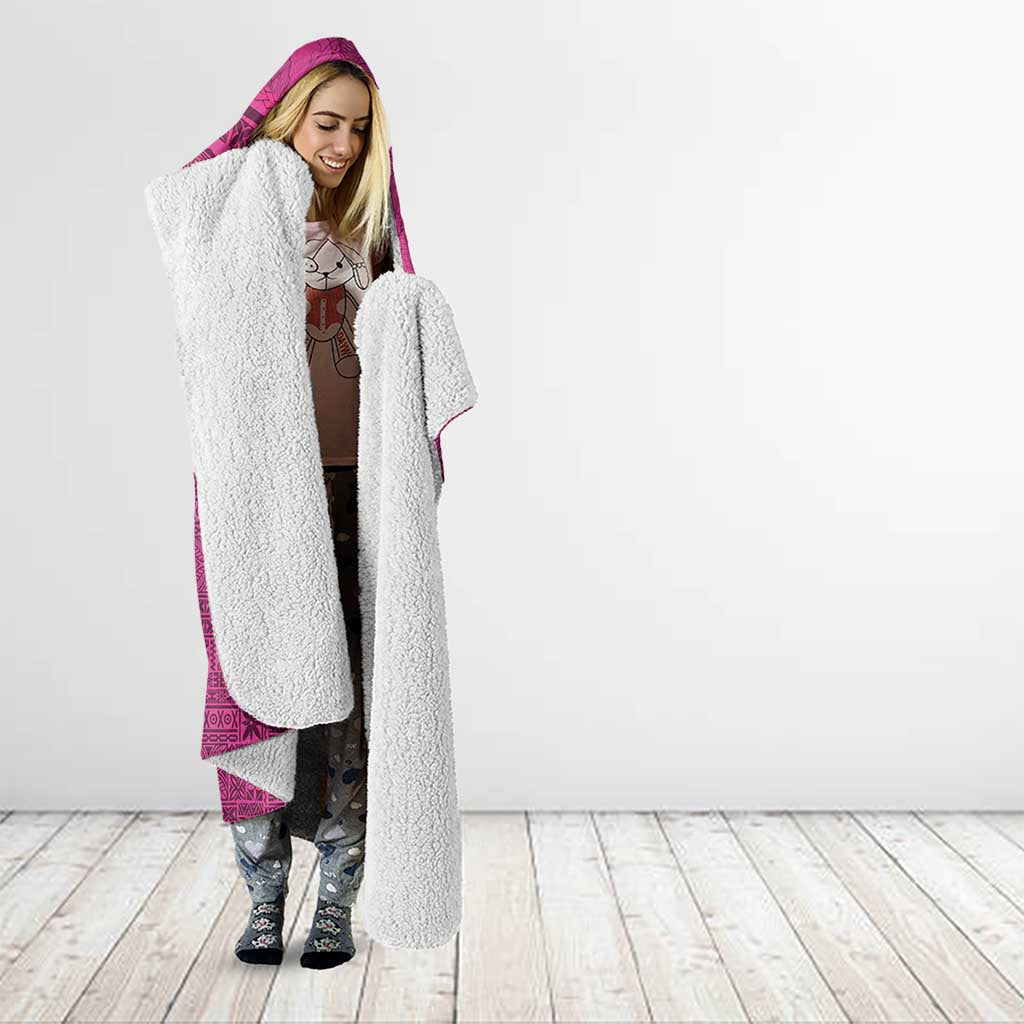 Polynesian Hibiscus and Plumeria with Tapa Pattern Hooded Blanket Pink Color LT03 - Polynesian Pride
