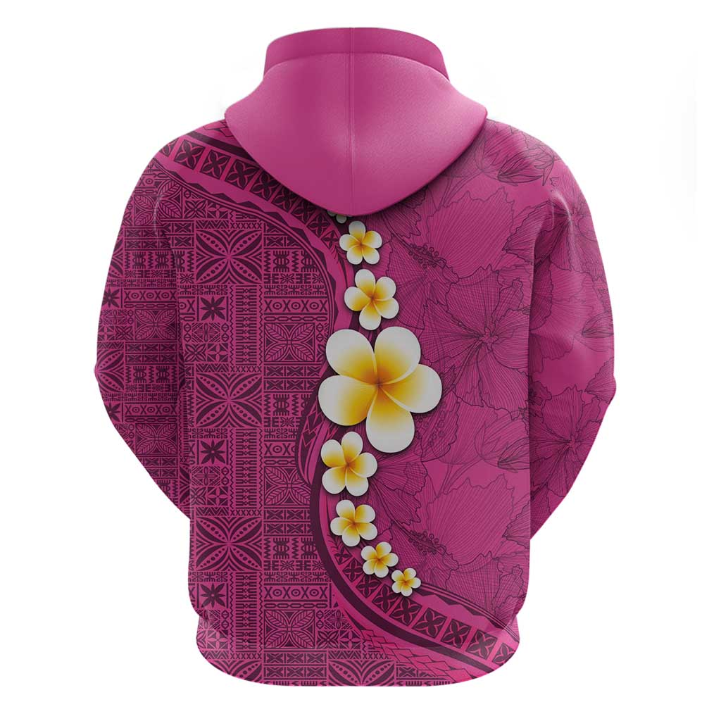 Polynesian Hibiscus and Plumeria with Tapa Pattern Hoodie Pink Color