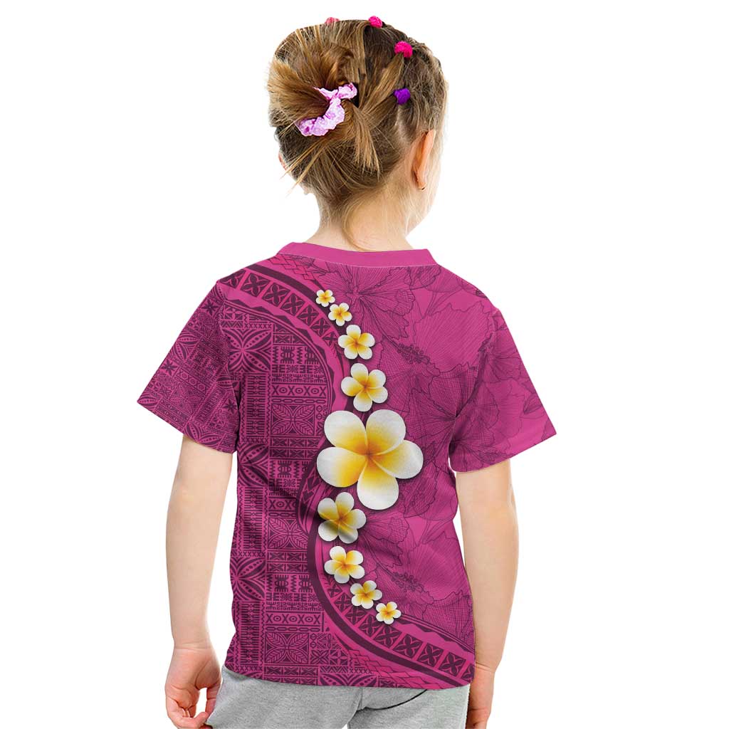 Polynesian Hibiscus and Plumeria with Tapa Pattern Kid T Shirt Pink Color LT03 - Polynesian Pride