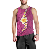 Polynesian Hibiscus and Plumeria with Tapa Pattern Men Tank Top Pink Color