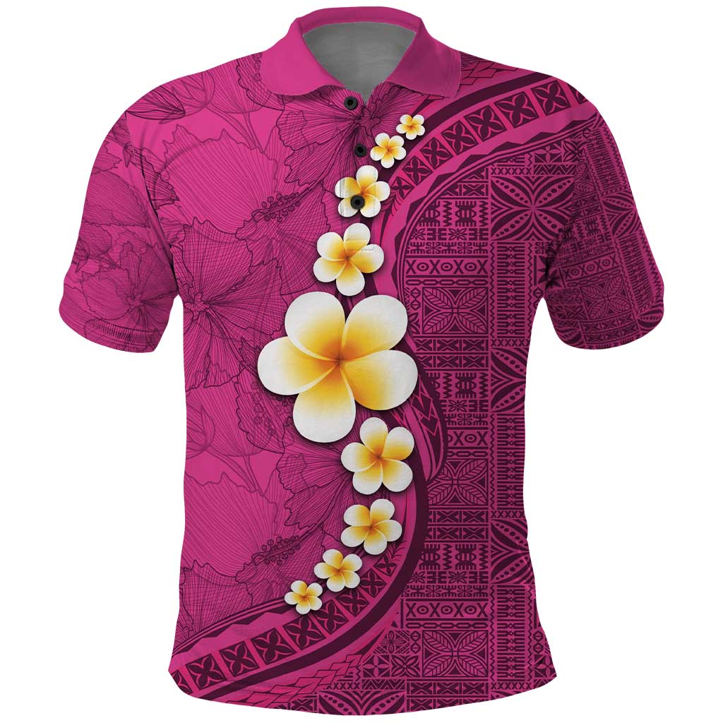 Polynesian Hibiscus and Plumeria with Tapa Pattern Polo Shirt Pink Color LT03 Pink - Polynesian Pride